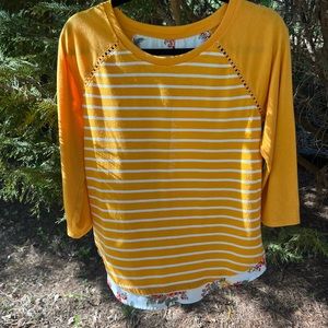 Medium Mustard Yellow Striped Floral Back Blouse